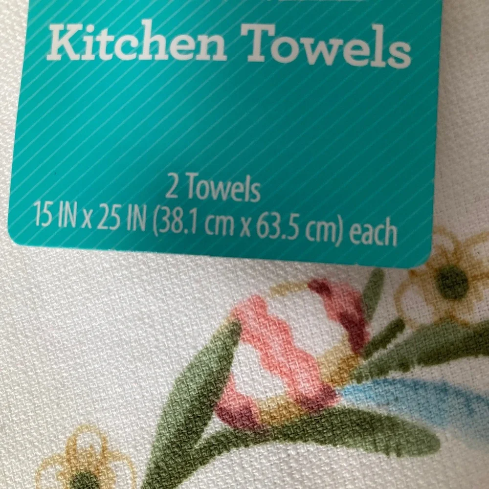 Set of Spring Easter Floral Tea Towels Grace‎ & Peace White 15 x 25